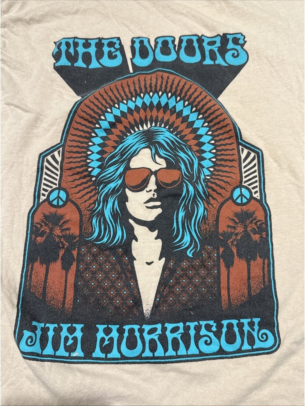 The Doors Shirt Large Beige Jim Morrison Graphic Rock Music Tee LG - Picture 5 of 7